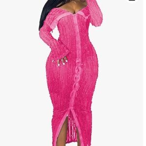 NWT medium sexy off shoulder dress - elegant long - ruffle - hot pink